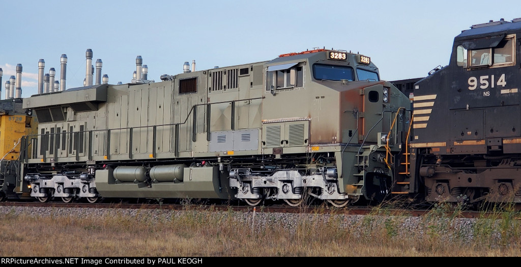 BNSF 3283 Now With Her Road Numbers Installed Sits on The Side Track infront of the Wabtec Locomotive Plant laced to NS 9514.